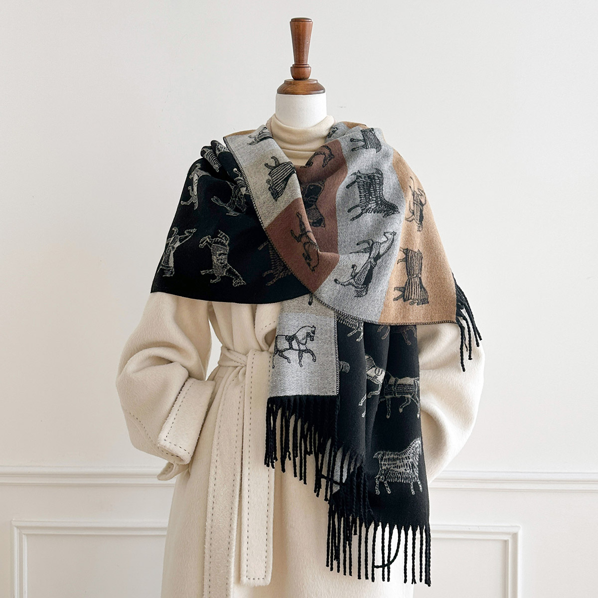 Winter Scarf Women Luxury Hors - Woven Scarf Blanket ulasan dan harga